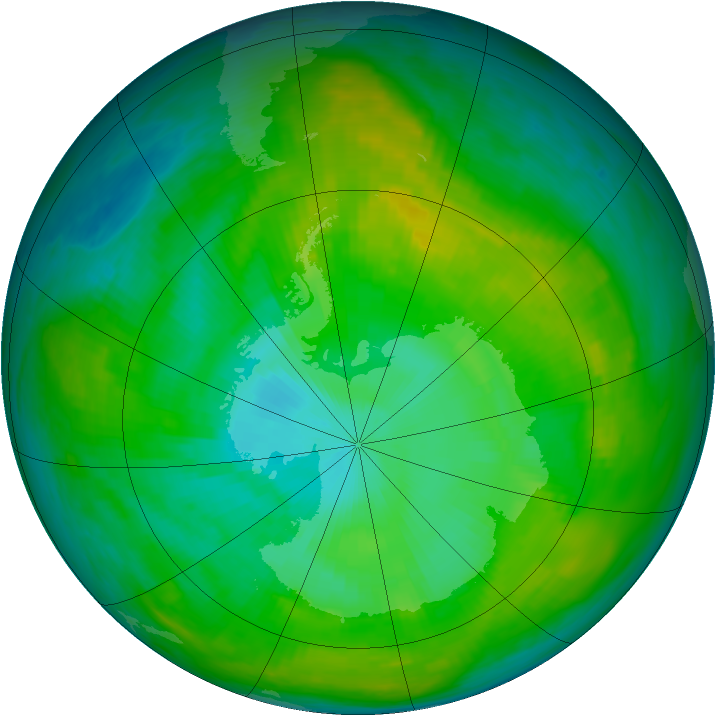 Antarctic ozone map for 24 January 1980